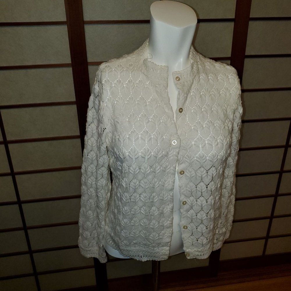 Carol Brent Vintage 1960s boho Crochet Cardigan Sweater S